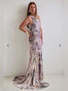 ASOS One-Shoulder Watercolor Maxi Dress in Lavender and Cream